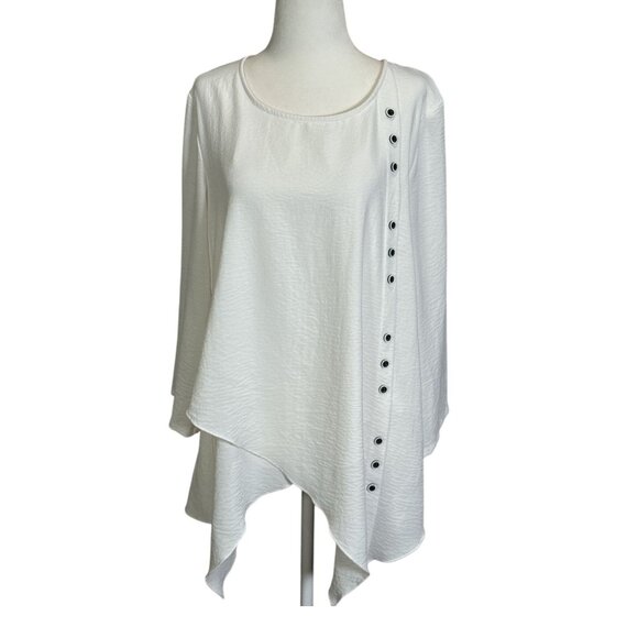 Asymmetrical Size M Womens White Tunic Blouse With Button Detail By Radzoli - Picture 3 of 8